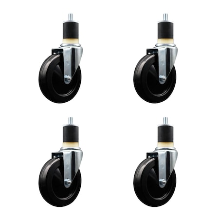 Service Caster 5'' SS Soft Rubber Wheel Swivel 1-7/8'' Expanding Stem Caster Set, 4PK SCC-SSEX20S514-SRS-178-4